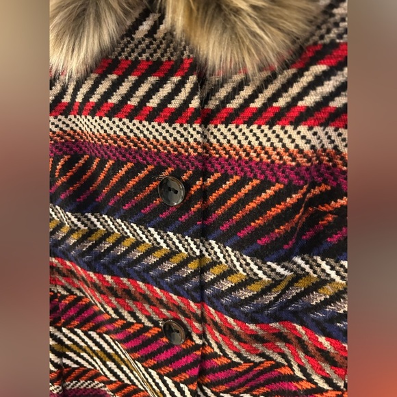 Trina Turk Kendell Striped Tweed fur collar Jacket - Picture 5 of 9